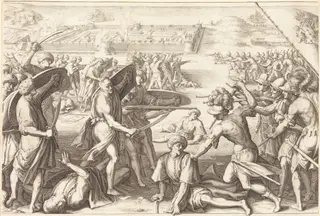 Assault on the Outer Forts of Bone, by Jacques Callot, ink, 1614