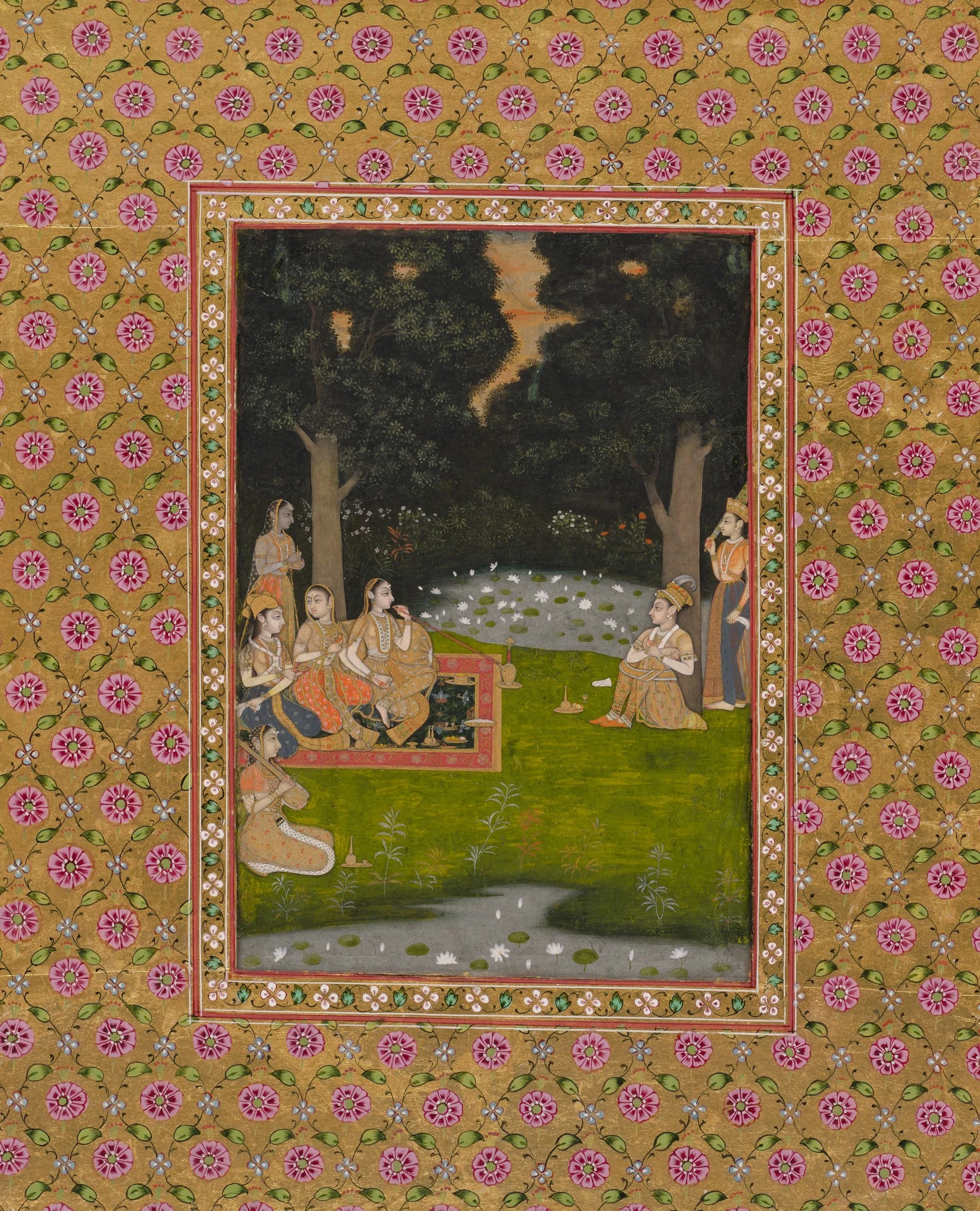 Princely ascetic in the forest visited by ladies, detail