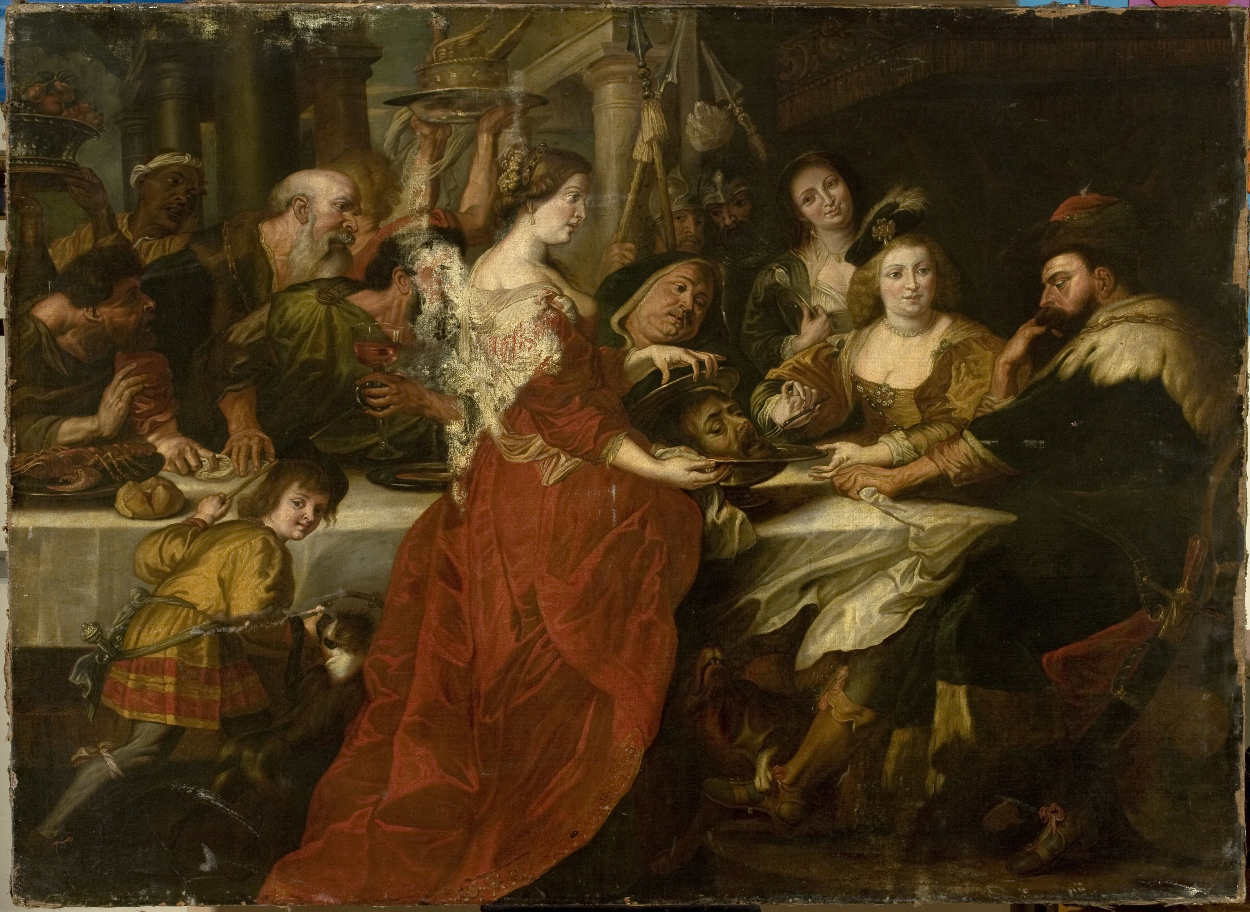 Salome with the head of St. John the Baptist at the banquet (Matthew 14:11; Mark 6:27-28), detail