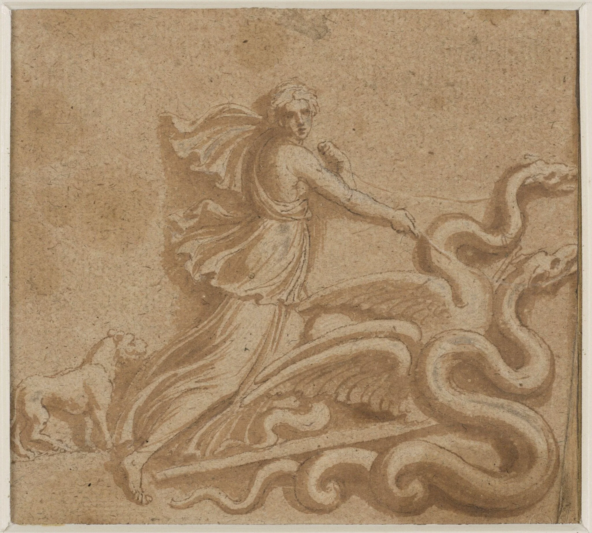 An allegorical figure on a char, detail