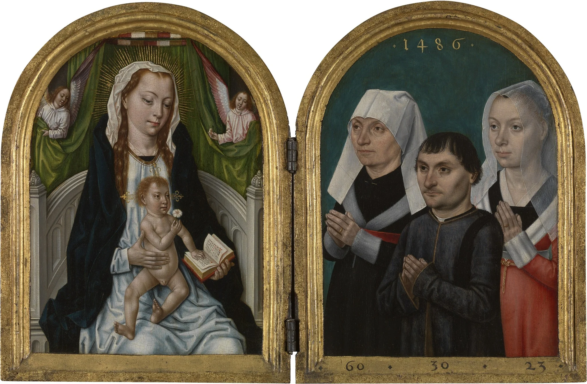 Diptych with the Virgin and Child and Three Donors, detail