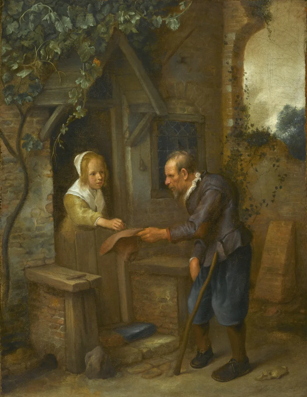 Young Girl Giving Alms to an Old Man, by Jan Steen, oil, 1658