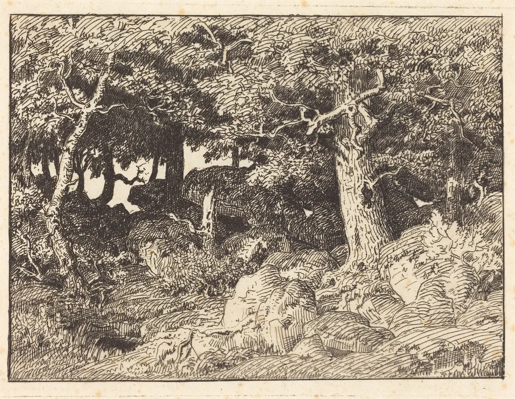 Rock Oaks, by Théodore Rousseau, ink, 1861