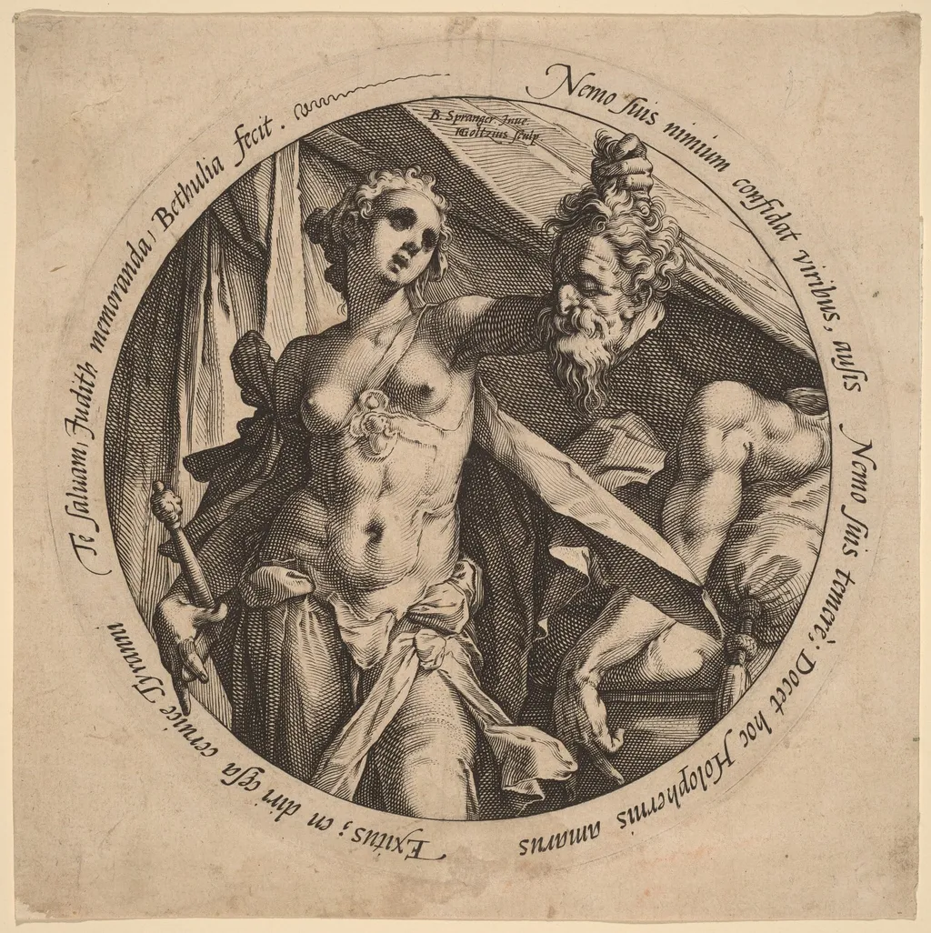 Judith with the Head of Holofernes, by Hendrick Goltzius, ink, 1586