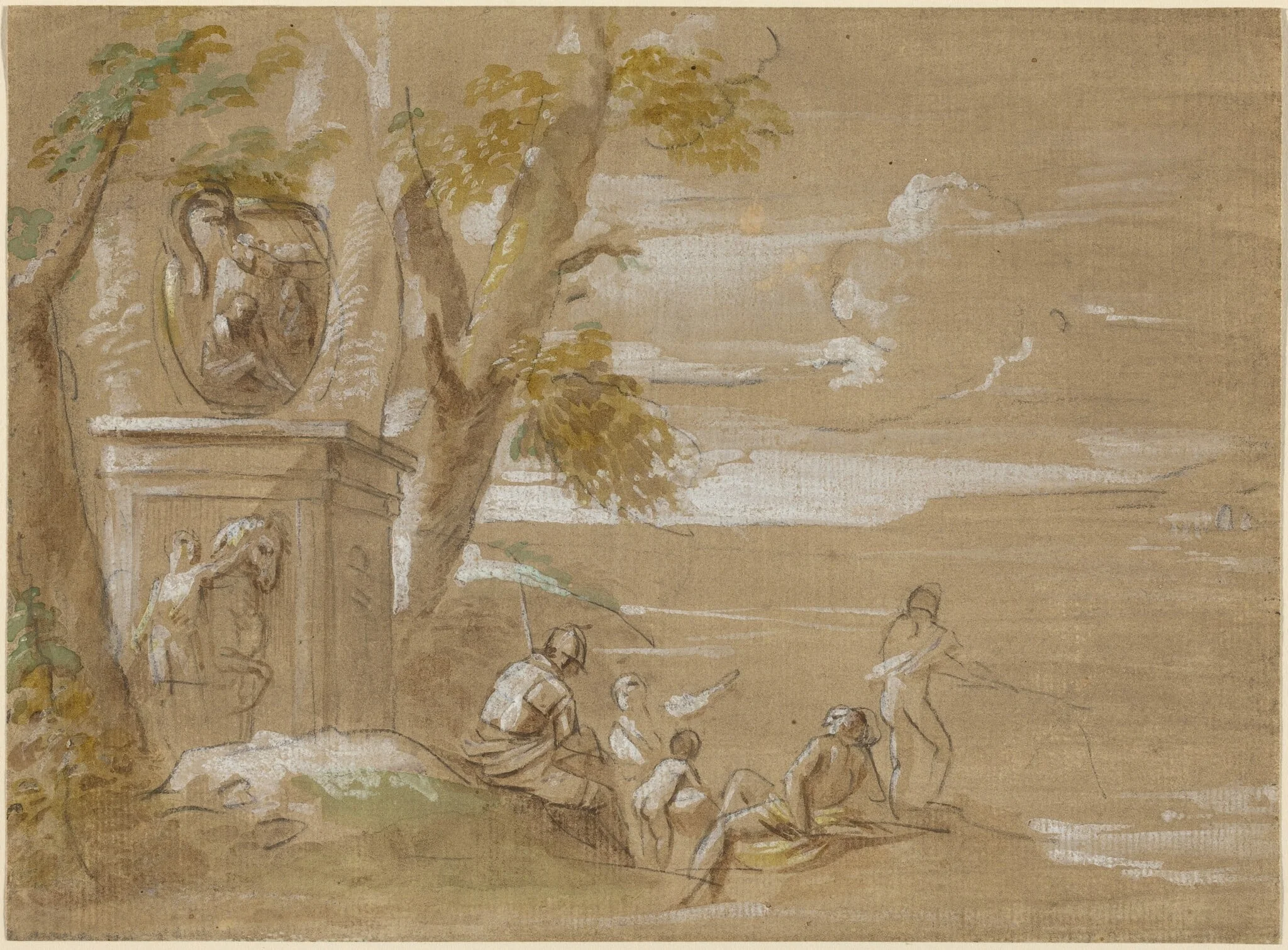 A Landscape with Seated Soldiers and Fishermen, detail