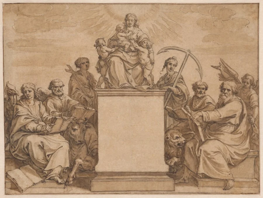 The Three Theological Virtures: Faith, Hope, and Charity, Surrounded by the Four Evangelists, detail