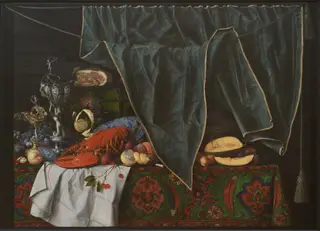 Trompe l'Oeil with Breakfast Piece and Goblets, by Cornelis Norbertus Gijsbrechts, oil, 1672