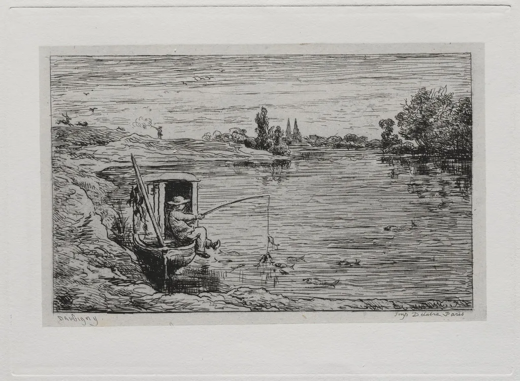 The Boat Trip:  The Cabin Boy Fishing (Line Fishing), by Charles François Daubigny, 1861