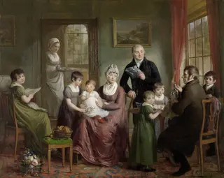 Portrait of the Family of Adrianus Bonebakker with Dirk L. Bennewitz, by Adriaan de Lelie, oil, 1809