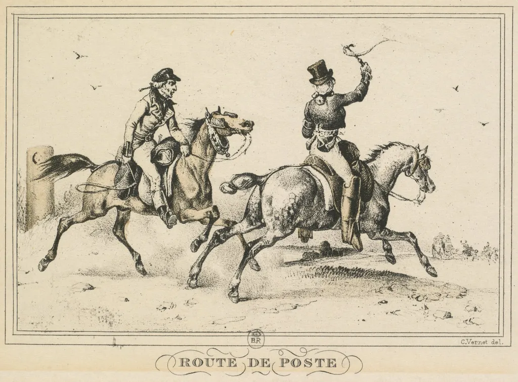 Scenes of Daily Life, Roads and Paths: Mail Route (Scènes de la vie quotidienne, Route et Chemins: Route de Poste), by Carle Vernet, 1817