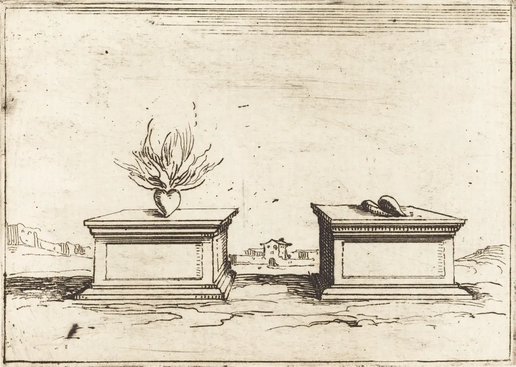 Two Hearts, by Jacques Callot, ink, 1628