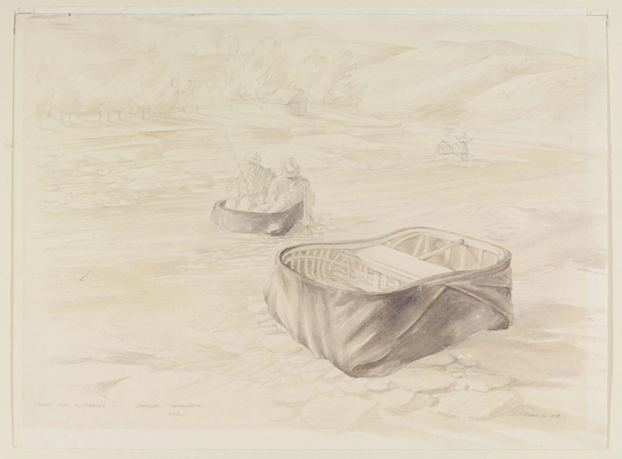 Fishing from a Coracle, Carrog, Merionethshire, detail