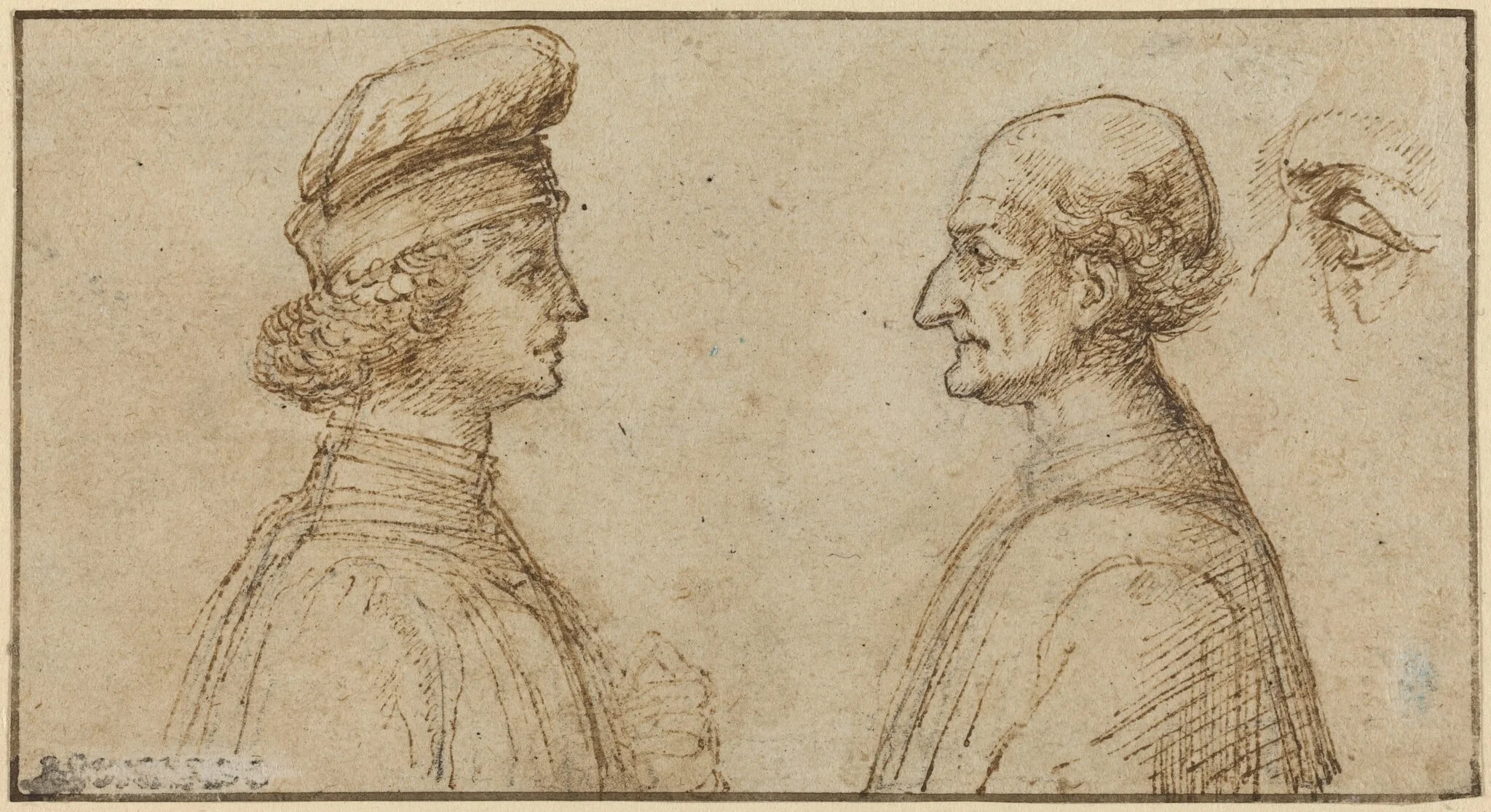 Bust of Two Men [recto], detail