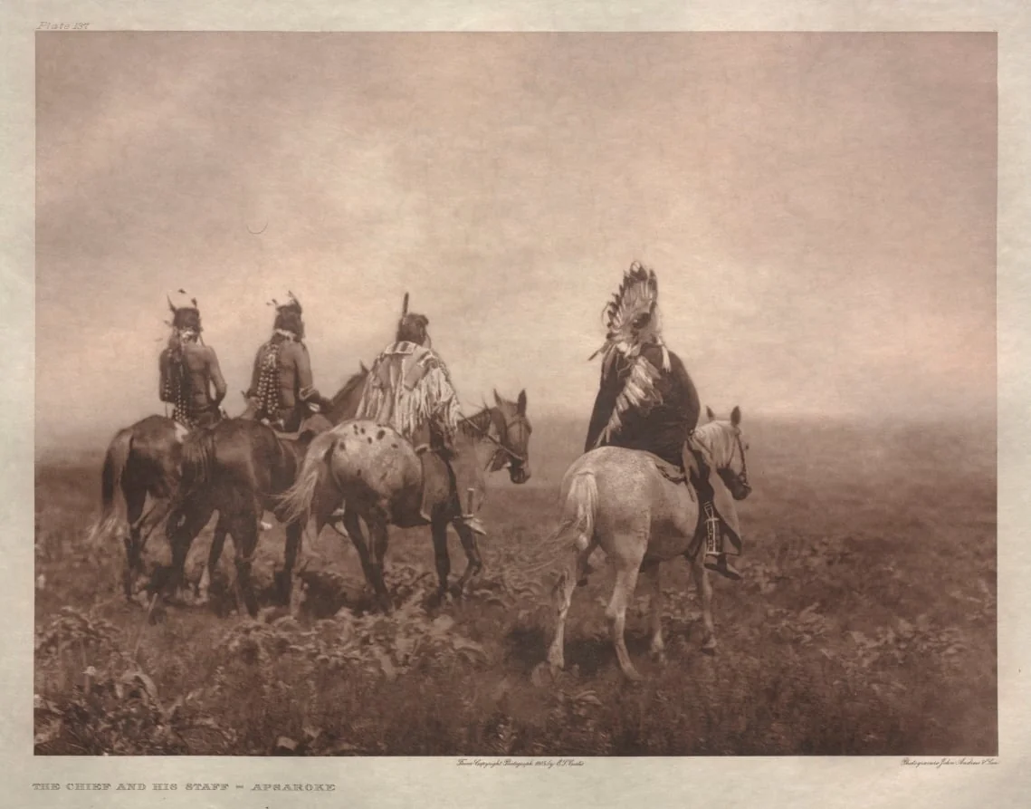 Portfolio IV, Plate 137: The Chief and His Staff--Apsaroke, detail