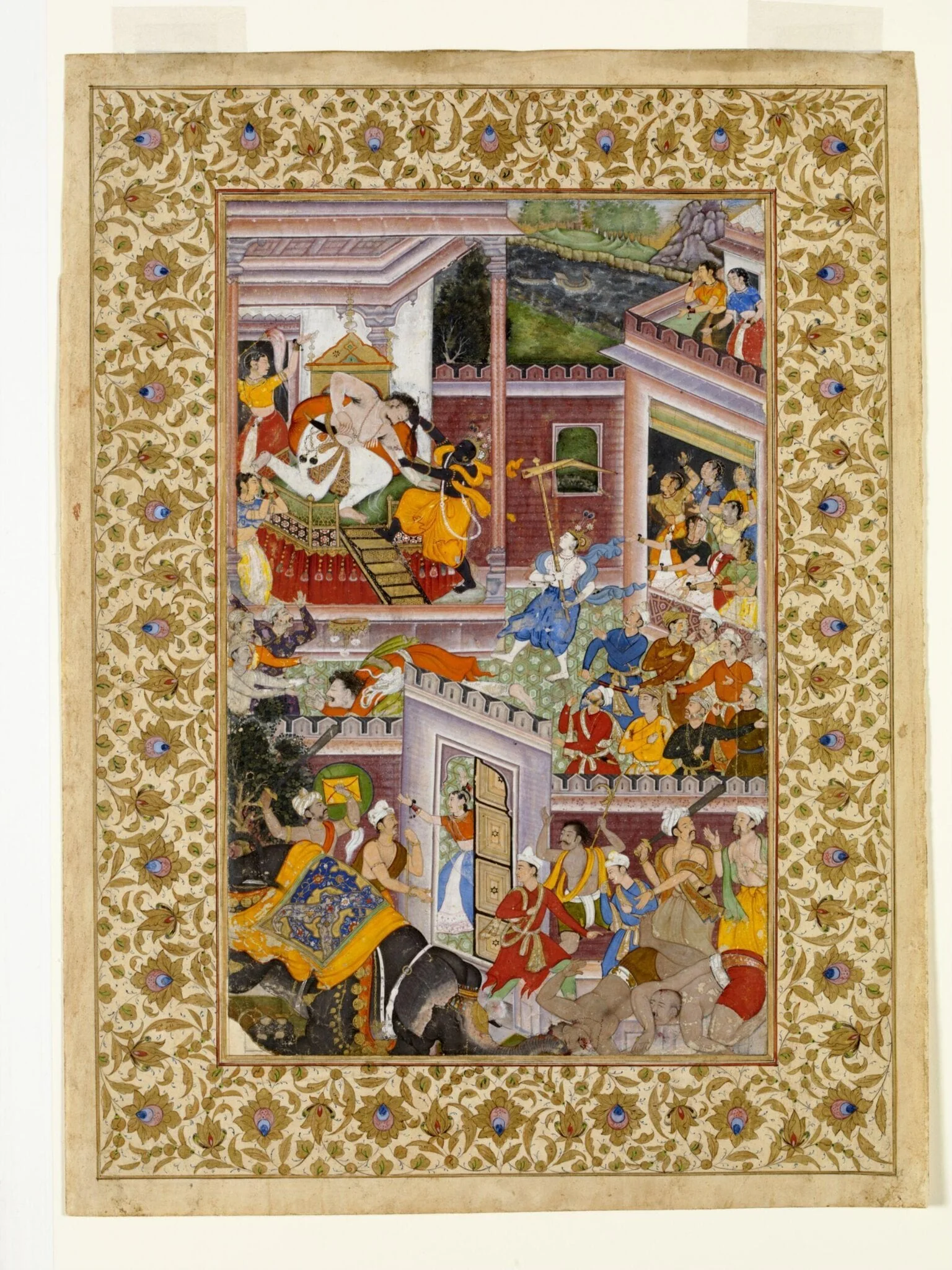 Krishna kills his uncle, the tyrant ruler Kamsa, detail