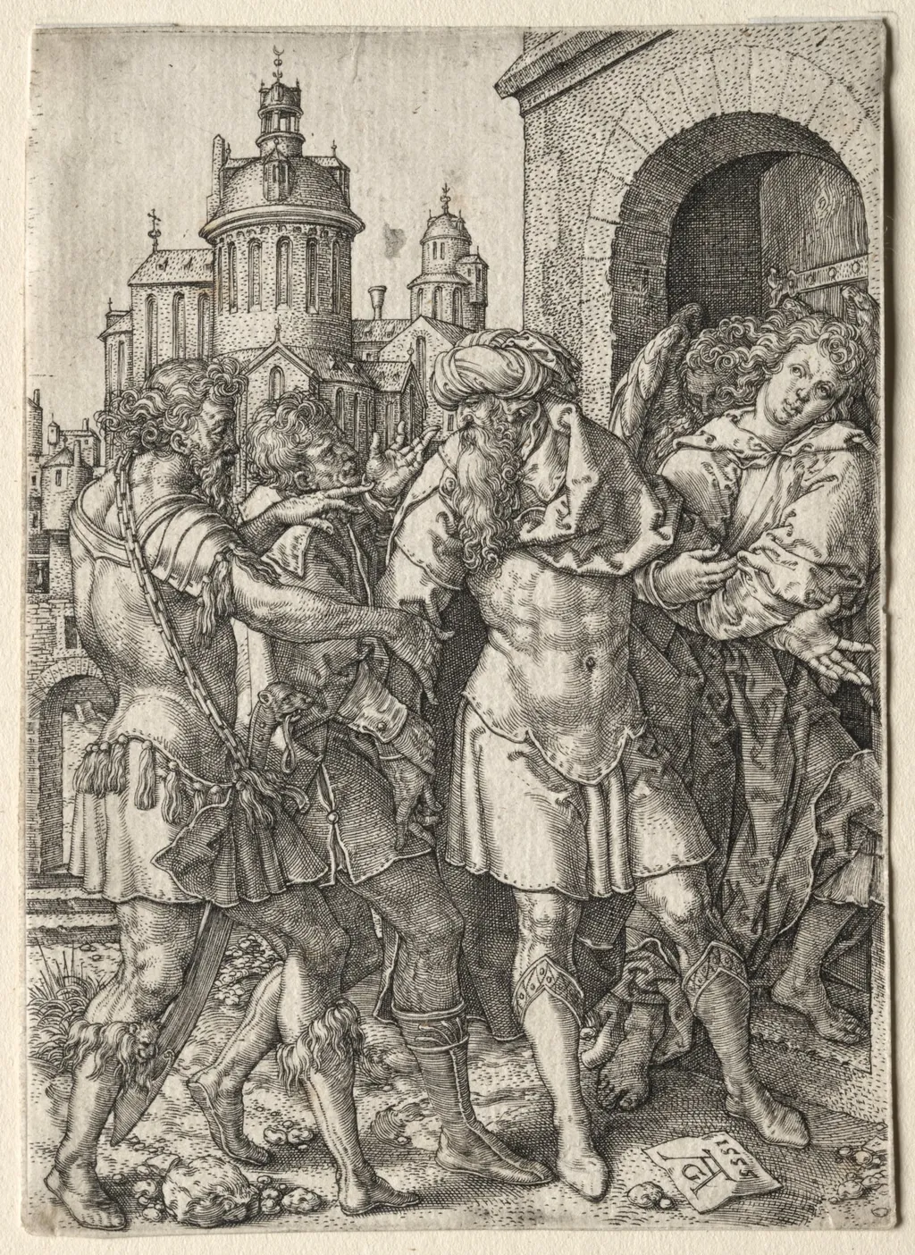 The Story of Lot:  Lot Prevents the Sodomites from Violence, by Heinrich Aldegrever, 1555