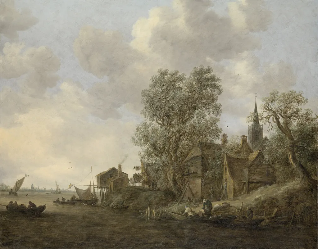 View of a town on a river, by Jan van Goyen, oil, 1645