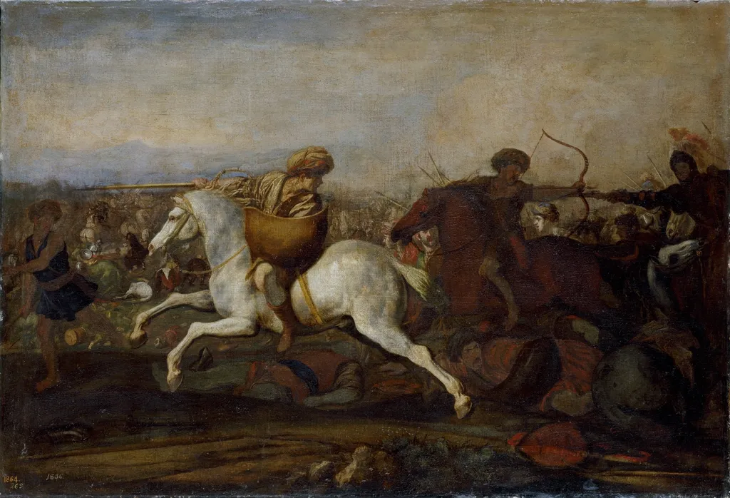 Combate entre turcos y cristianos, by Aniello Falcone, oil, 1601