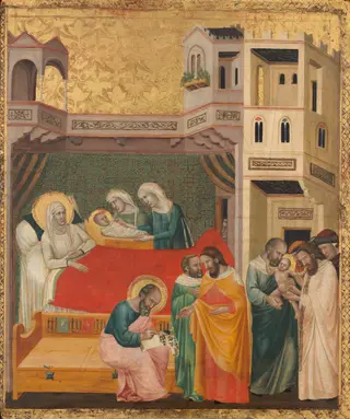 The Birth, Naming, and Circumcision of Saint John the Baptist, by Giovanni Baronzio, tempera, 1335