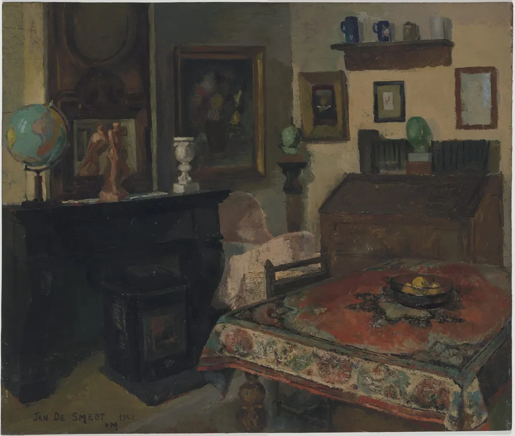 Interieur met wieg, by Jan de Smedt, unspecified, 1942