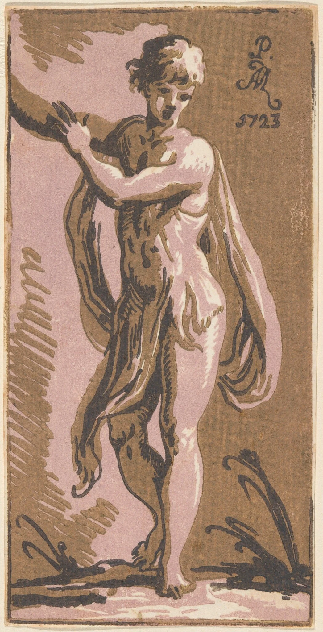 A Standing Youth Gesturing to His Right, detail