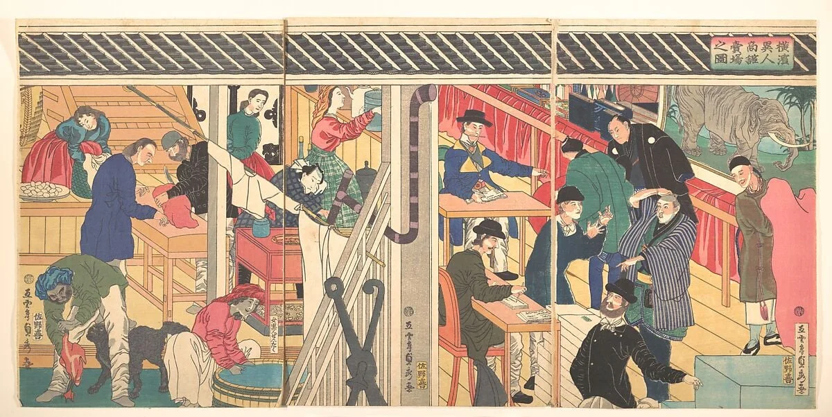 「横浜異人商館買場之圖」|Foreign Business Establishment in Yokohama (Yokohama ijin shōkan uriba no zu), detail