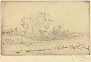 Near Nordkerque (Pres de Nordkerque), by Alphonse Legros, ink, 1874