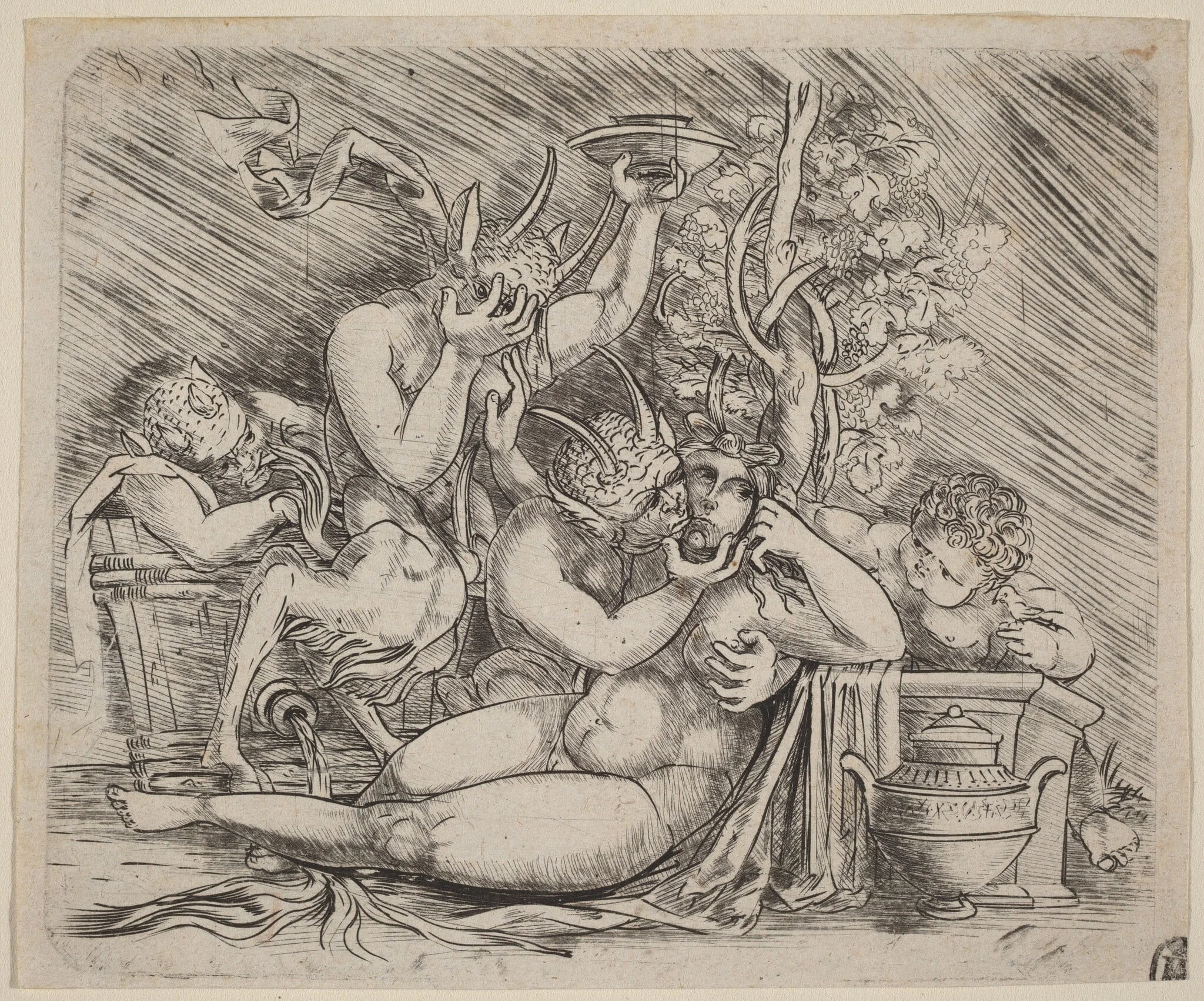 Bacchanalian Scene with Satyrs and a Maenad, detail