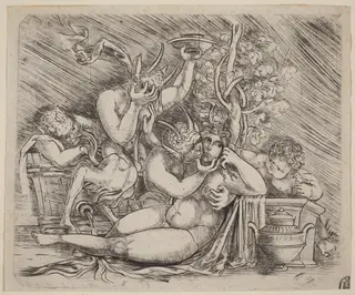 Bacchanalian Scene with Satyrs and a Maenad, by Master of 1515, ink, 1515