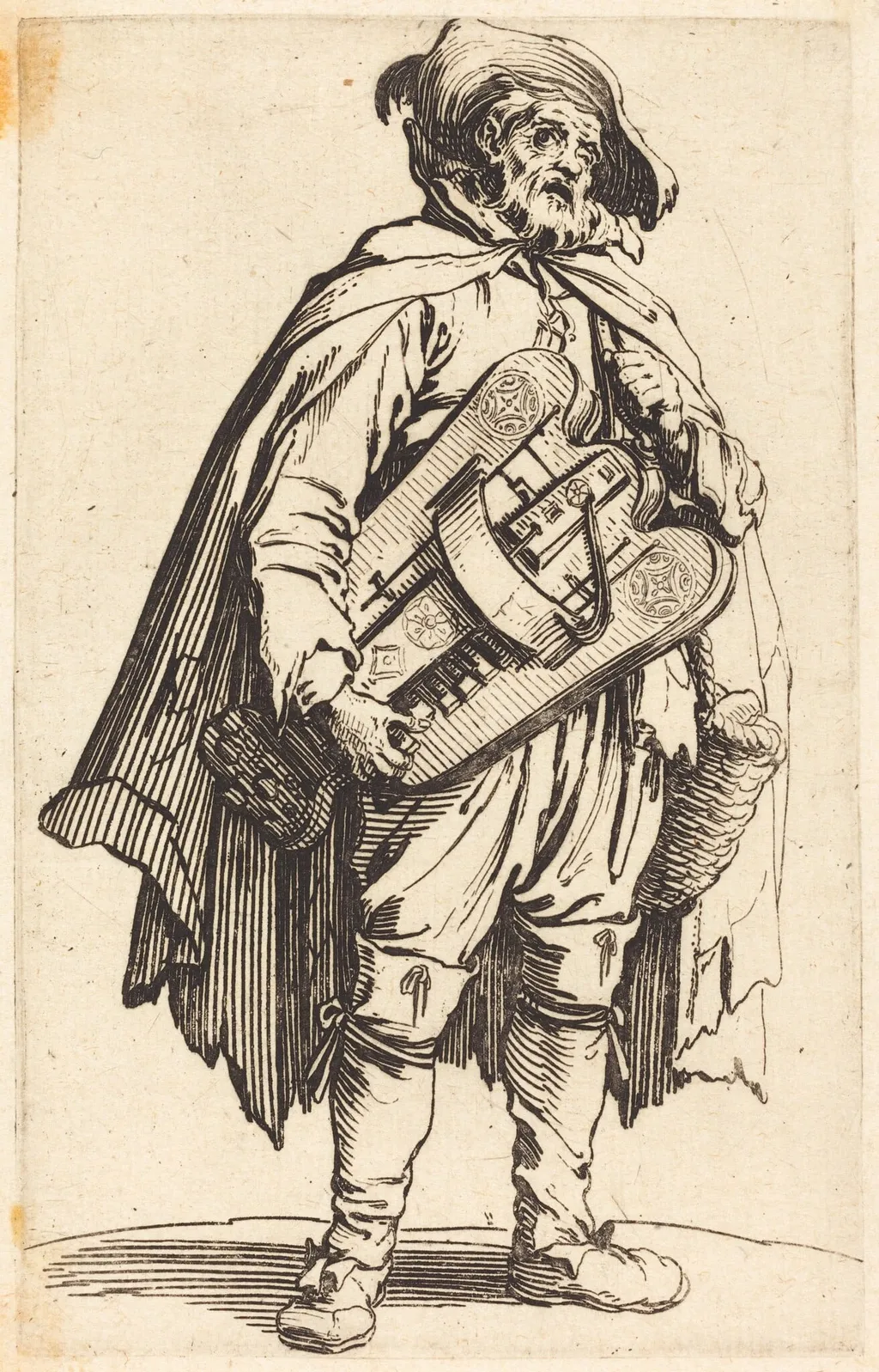 The Hurdy-Gurdy Player, by Jacques Callot, ink, 1622