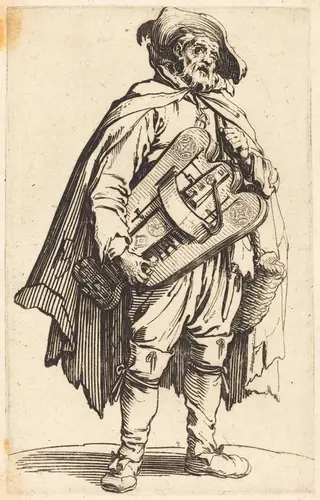 The Hurdy-Gurdy Player, by Jacques Callot, ink, 1622