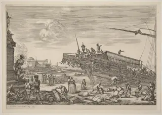 Loading a Ship, by Stefano Della Bella, ink, 1654