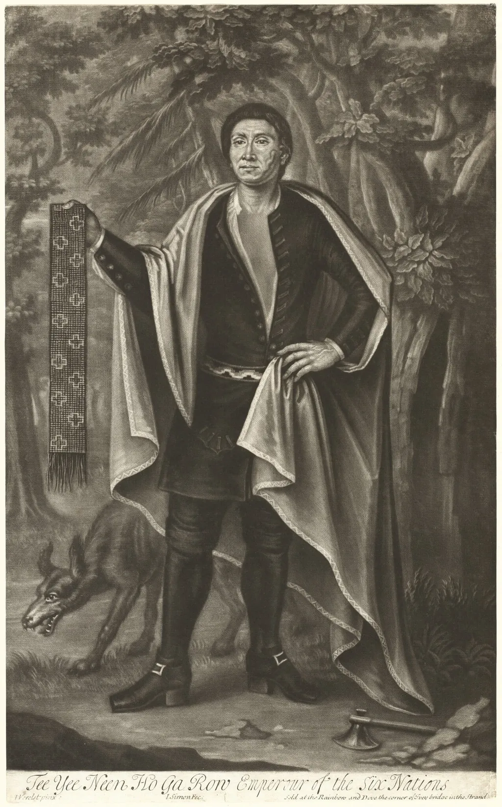 Tee Yee Neen Ho Ga Row, Emperor of the Six Nations, by John Simon, ink, 1710