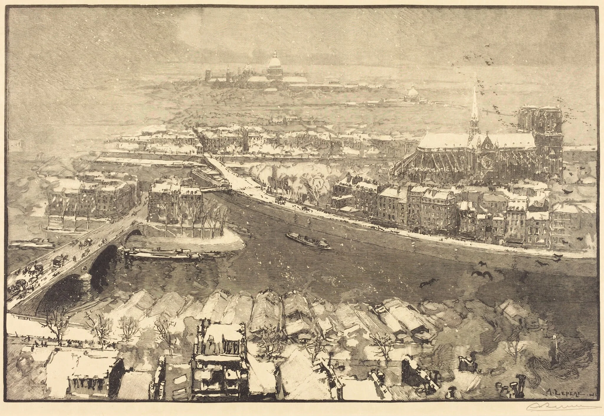 Paris under Snow, View from St.-Gervais (Paris sous la neige, vu du haut de St.-Gervaais), detail