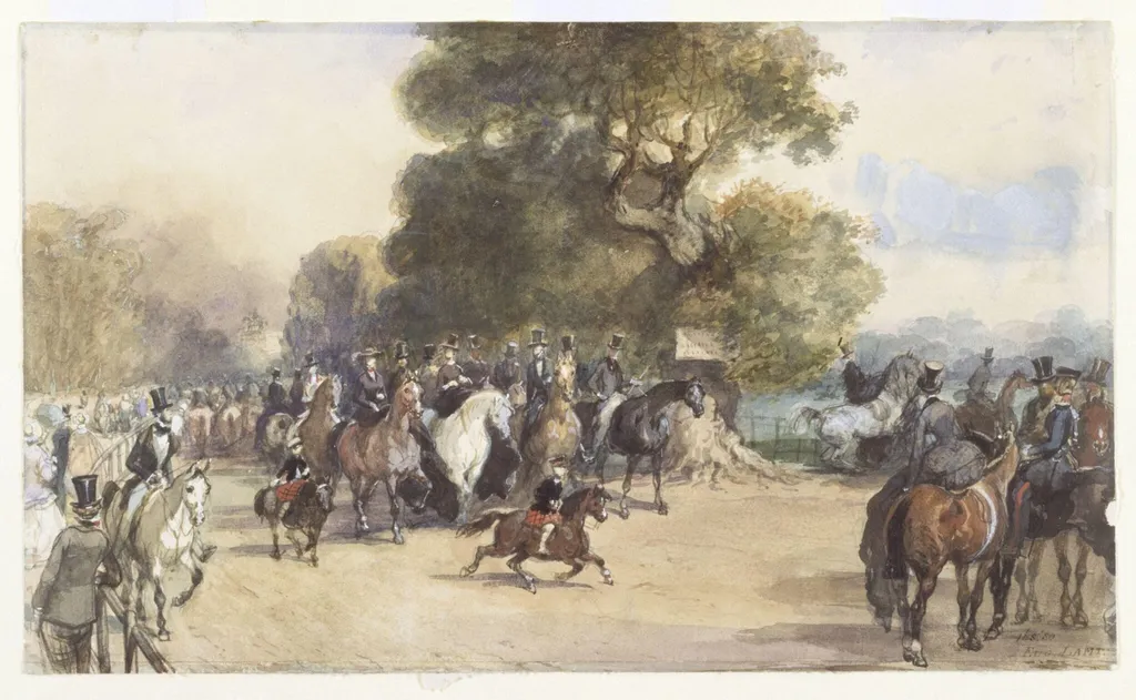 Scene in Hyde Park, by Lami, watercolor, 1850