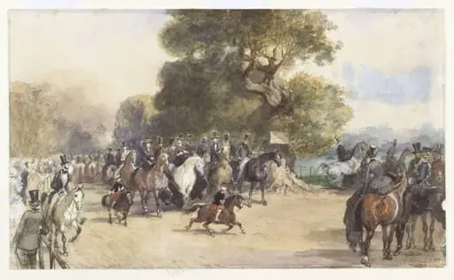 Scene in Hyde Park, by Lami, watercolor, 1850