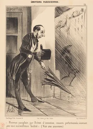 Nouveau parapluie, par Brevet..., by Honoré Daumier, ink, 1840