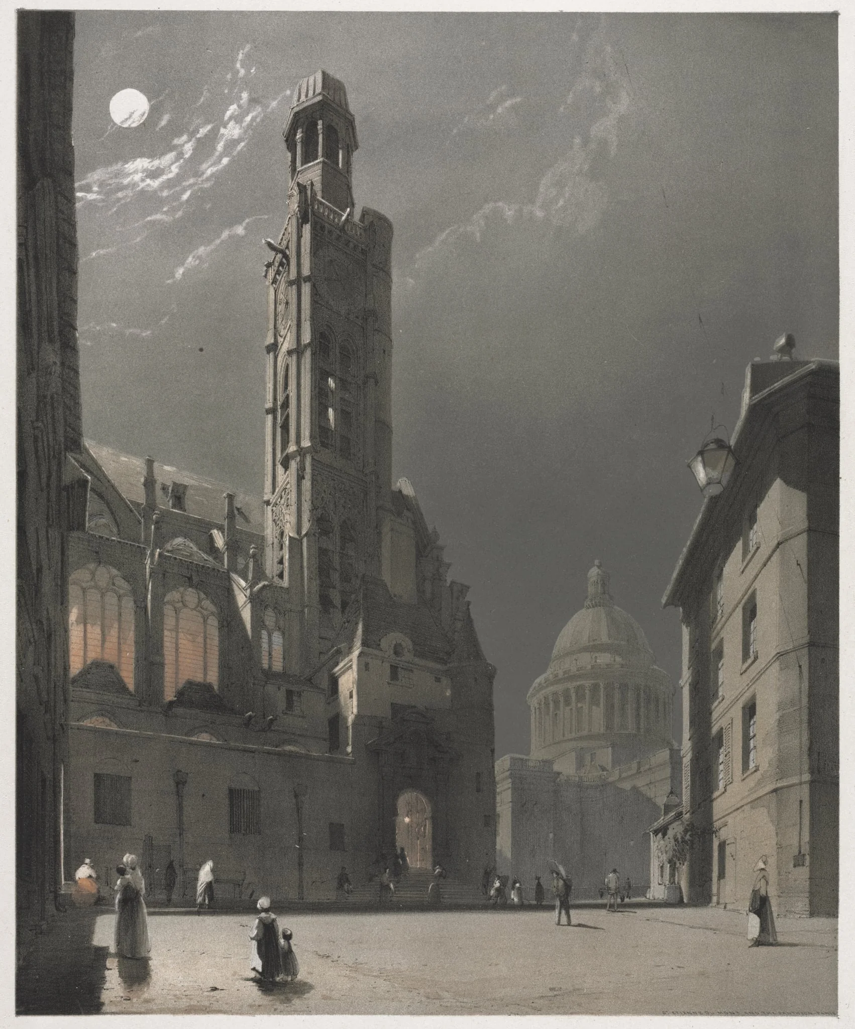 Picturesque Architecture in Paris, Ghent, Antwerp, Rouen: St. Etienne du Mont and the Pantheon, Paris, detail