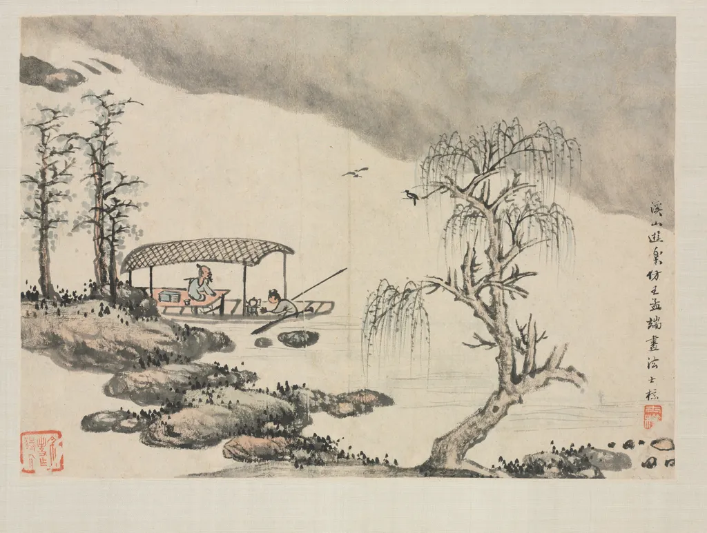 Landscape Album in Various Styles: Pleasure in a Mountain Brook, by Zha Shibiao, unspecified, 1692