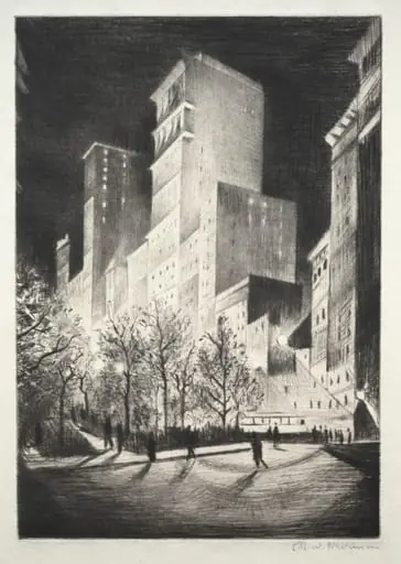 Three AM: A Corner by Madison Avenue (also known as 2 AM New York and Metropolis), by C. R. W. Nevinson, 1927