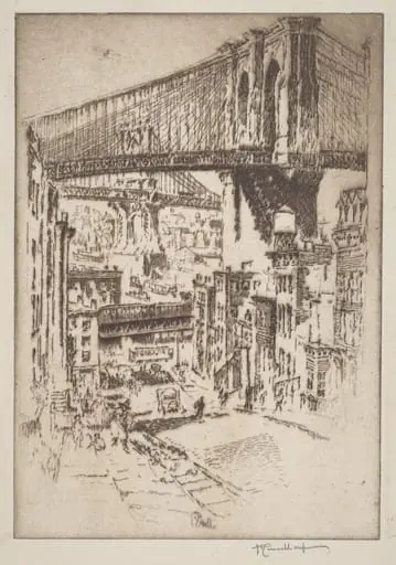The Bridges, from Brooklyn, by Joseph Pennell, ink, 1921