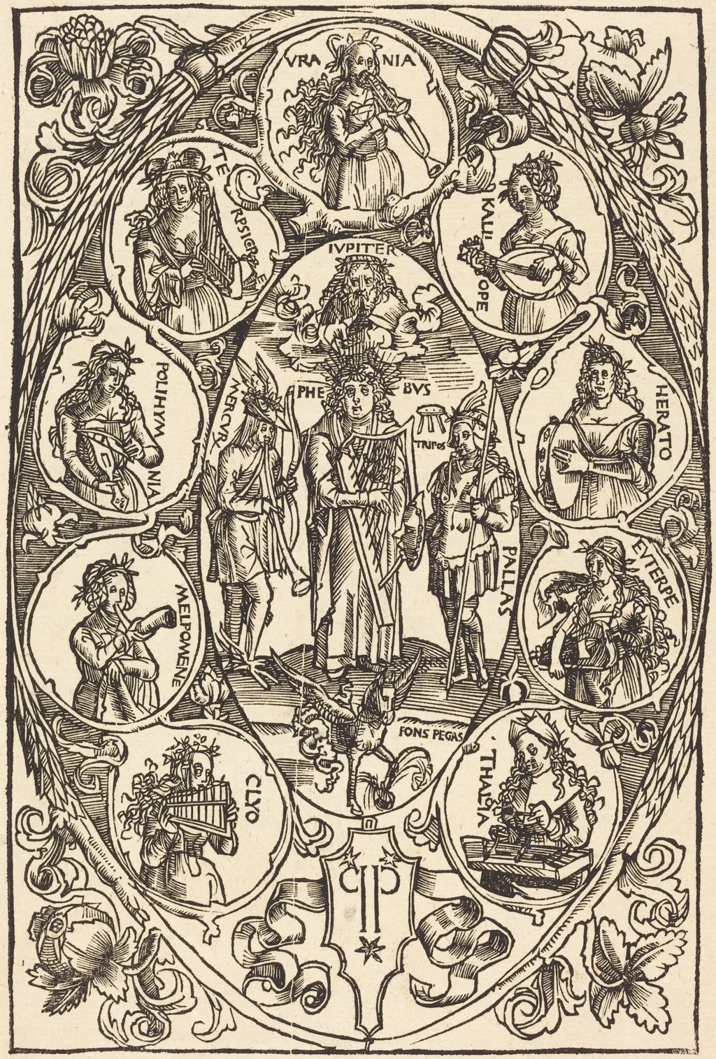 Apollo and the Muses, by Hans Süss von Kulmbach, ink, 1502