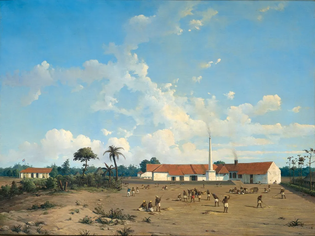 The Kemanglen Sugar Factory near Tegal (or Tagal), Java, by Ab Salm, oil, 1870