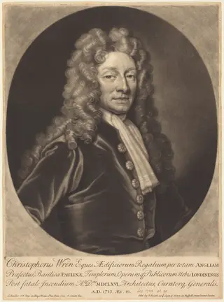 Sir Christopher Wren, by John Smith, ink, 1713