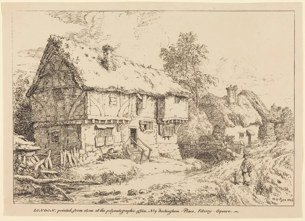 Old Cottages, by William Henry Pyne, ink, 1806