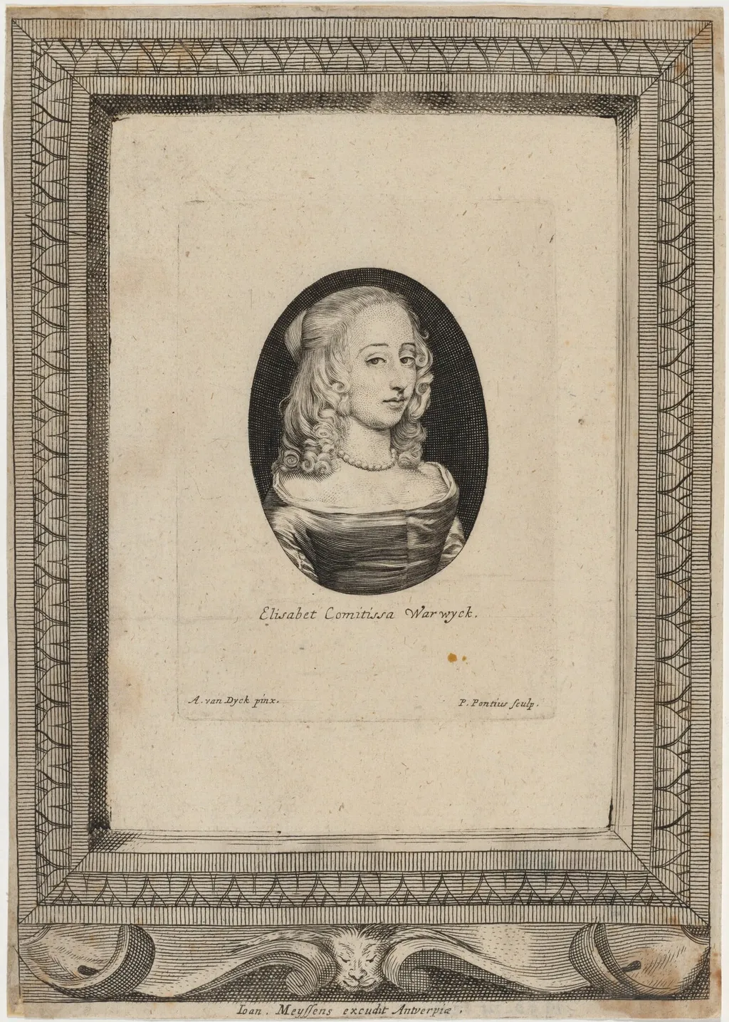 Mary Boyle, Countess of Warwick, by Paulus Pontius, ink, 1630