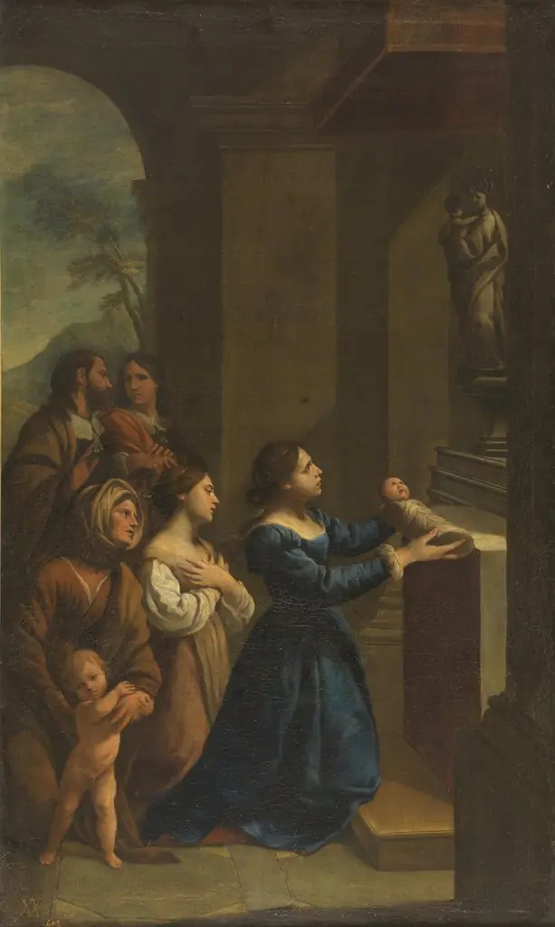 St Cajetan offered to the Virgin by his mother, by Andrea Vaccaro, oil, 1601
