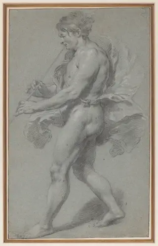 Study of a Man Playing a Pipe, by Govaert Flinck, chalk, 1644