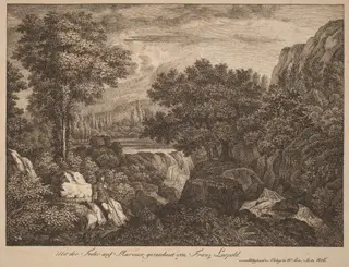 Resting Travelers in a Mountainous Landscape, by Franz Joseph Leopold, ink, 1806
