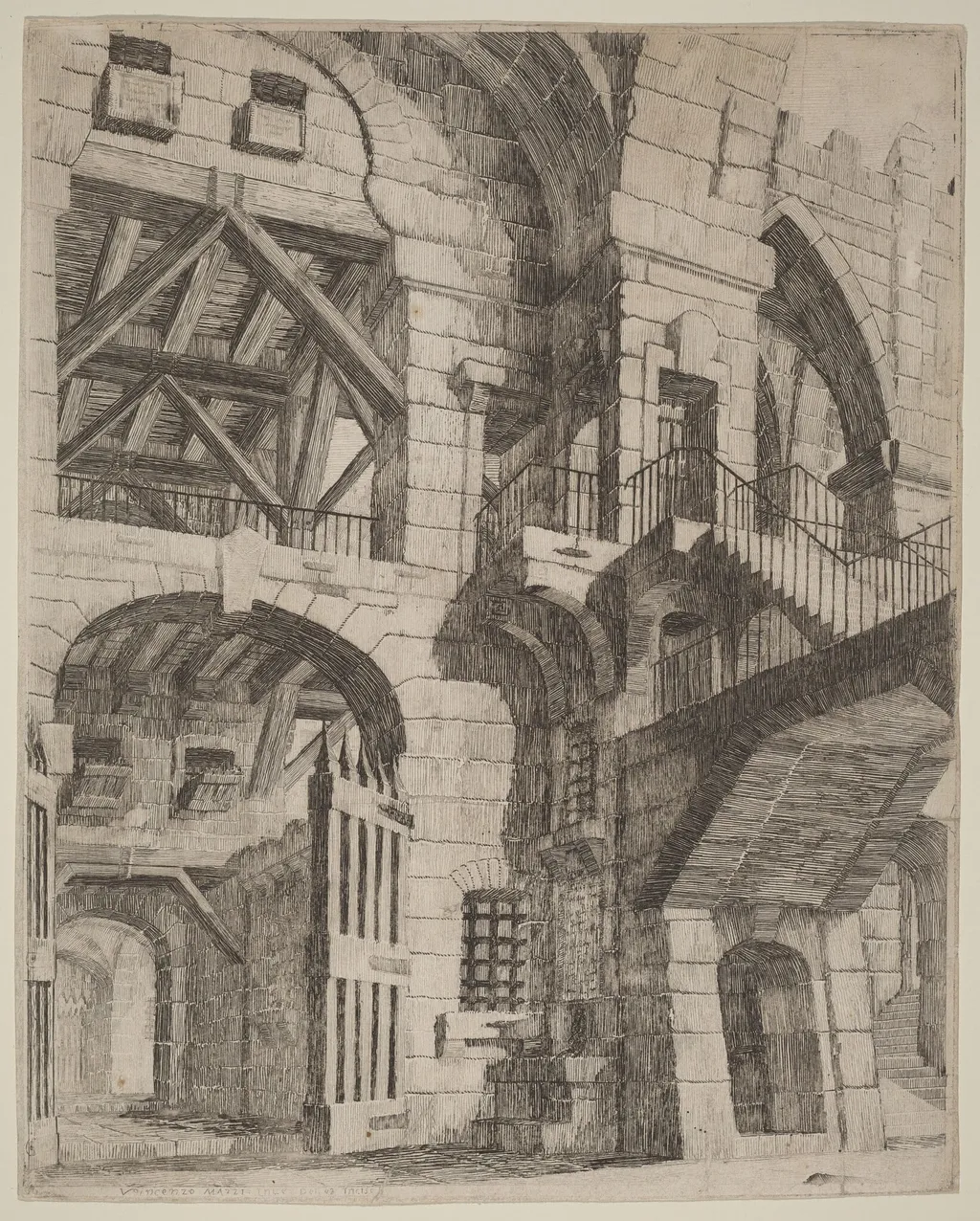 An Imaginary Prison, by Vincenzo Mazzi, ink, 1759